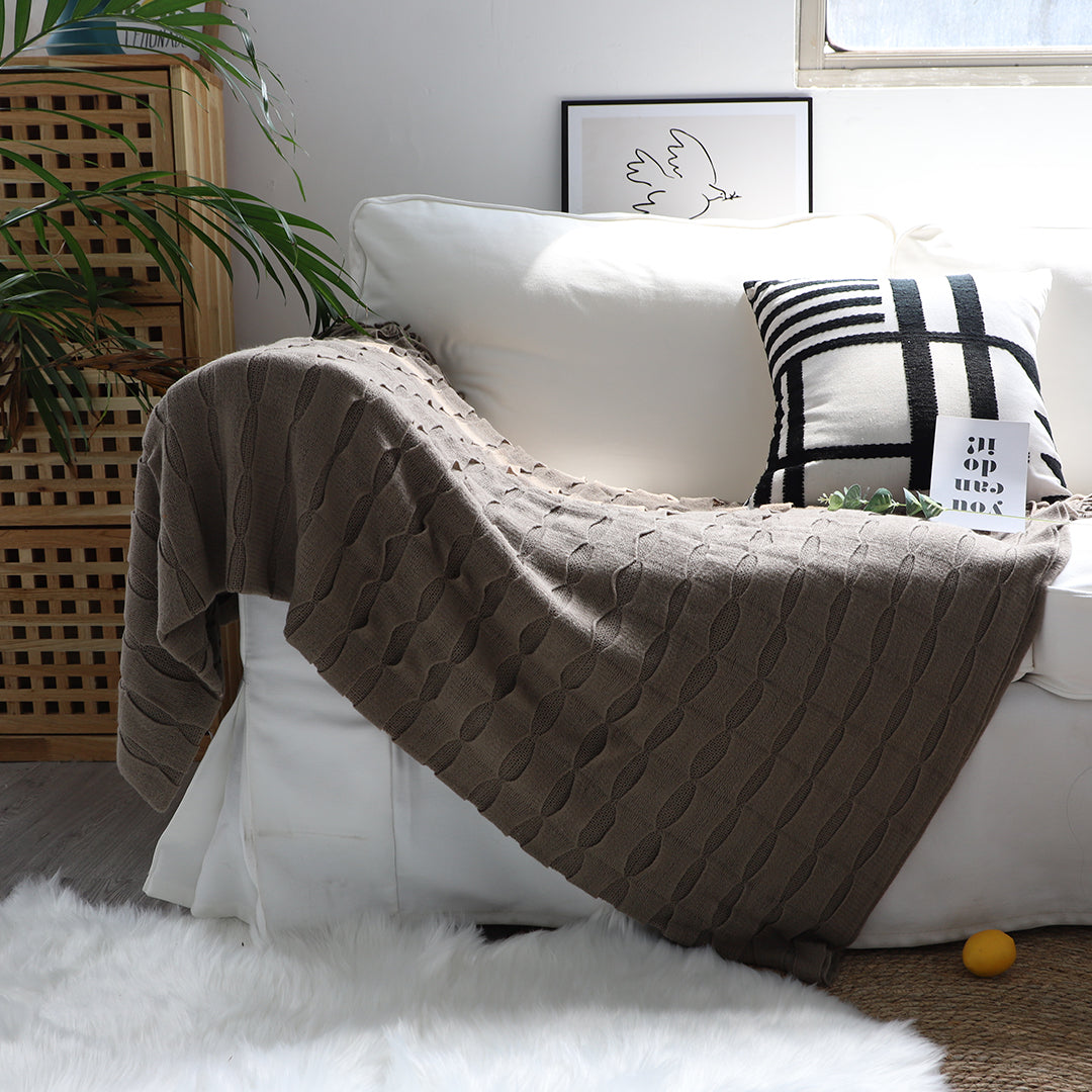 Coffee Textured Knitted Throw Blanket
