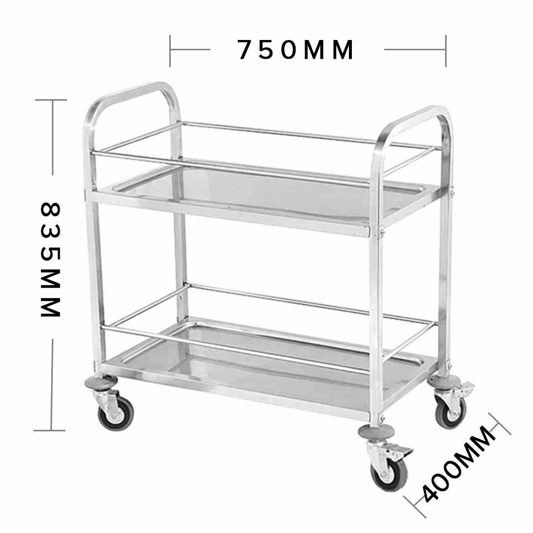 2 Tier Stainless Steel Utility Cart 75x40x84cm Small