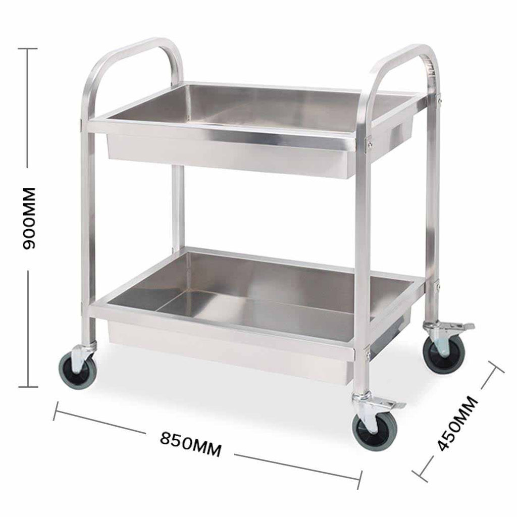 2 Tier Stainless Steel Utility Cart 85x45x90cm Medium