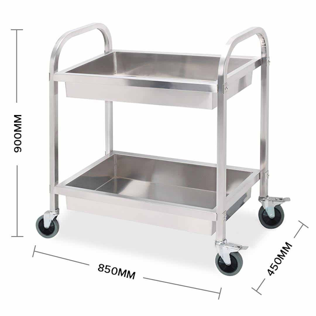 2 Tier Stainless Steel Utility Cart 85x45x90cm Medium