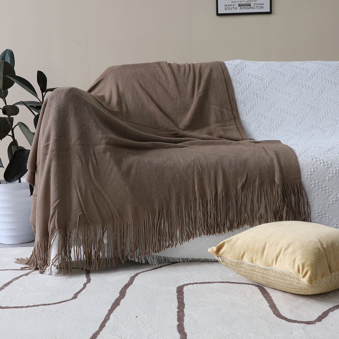 Coffee Acrylic Knitted Throw Blanket