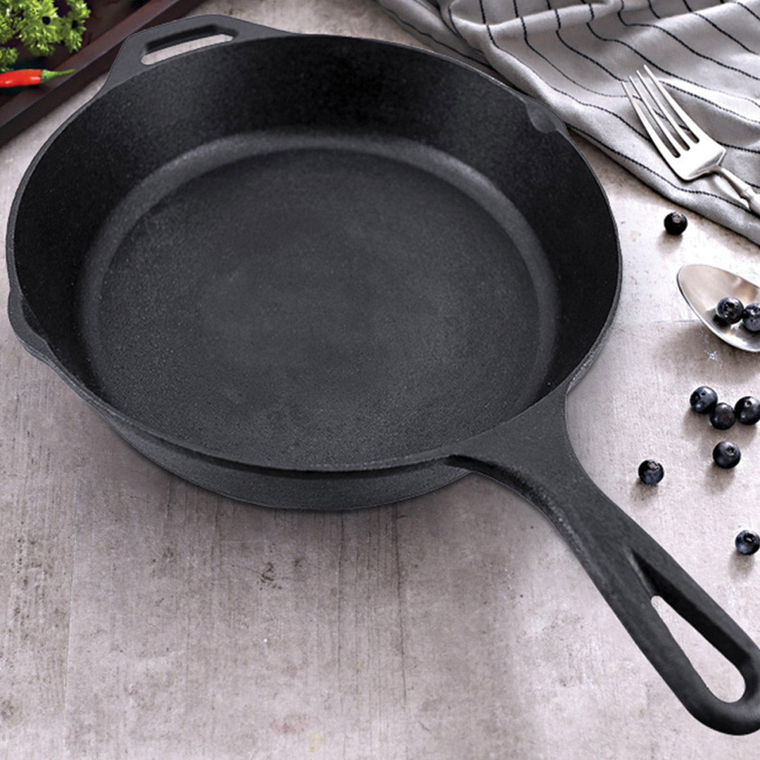 SOGA 30cm Round Cast Iron Frying Pan with Helper Handle