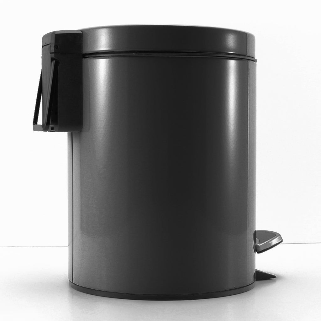 Foot Pedal Stainless Steel Trash Bin Round 12L Black