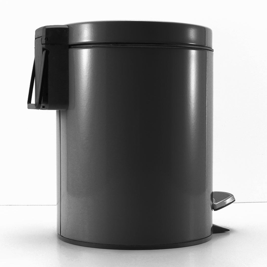 Foot Pedal Stainless Steel Trash Bin Round 12L Black