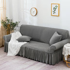 Grey Colored 3- Seater Sofa Cover with Ruffled Skirt