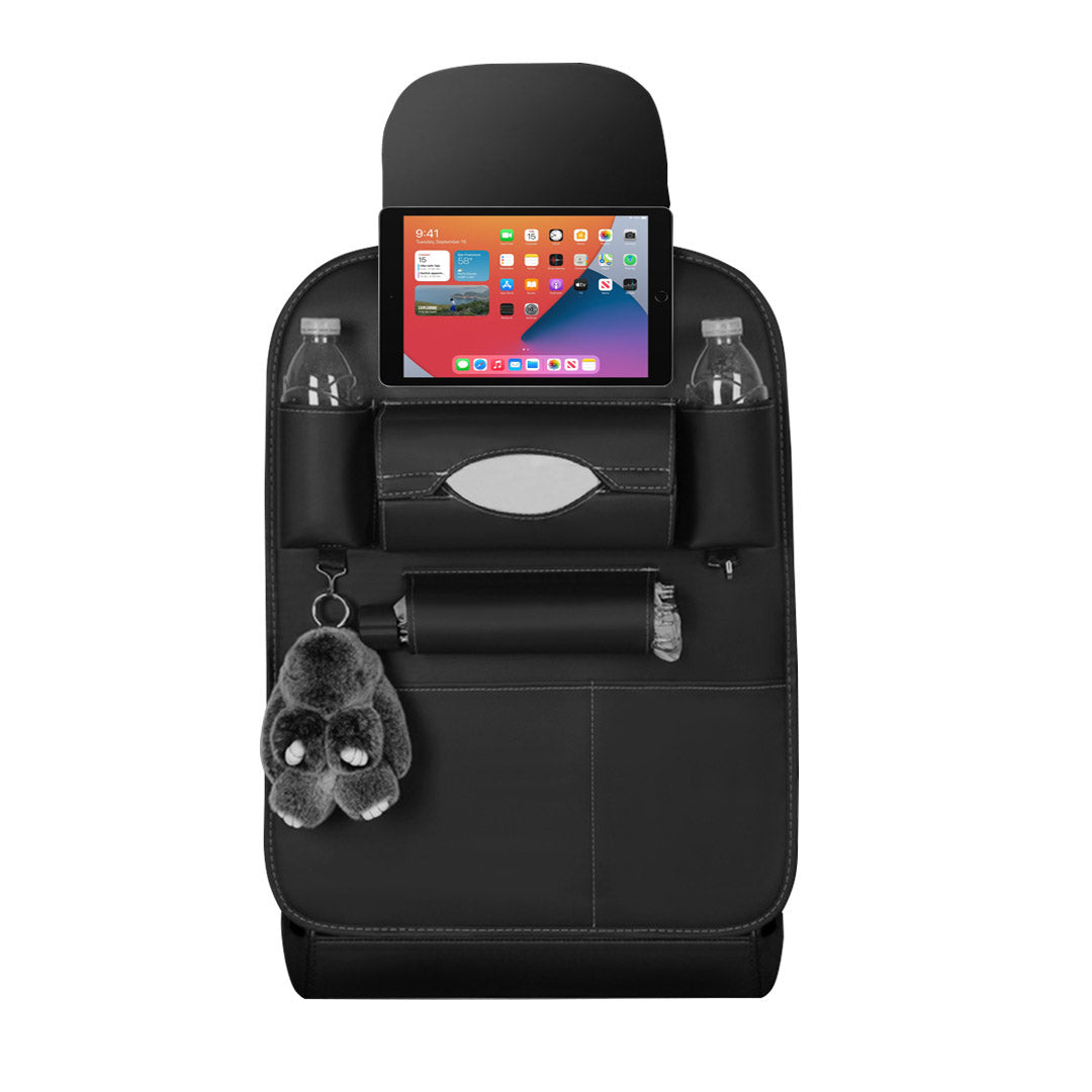 PVC Leather Car Back Seat Multi-Pocket Organizer and iPad Mini Holder Black