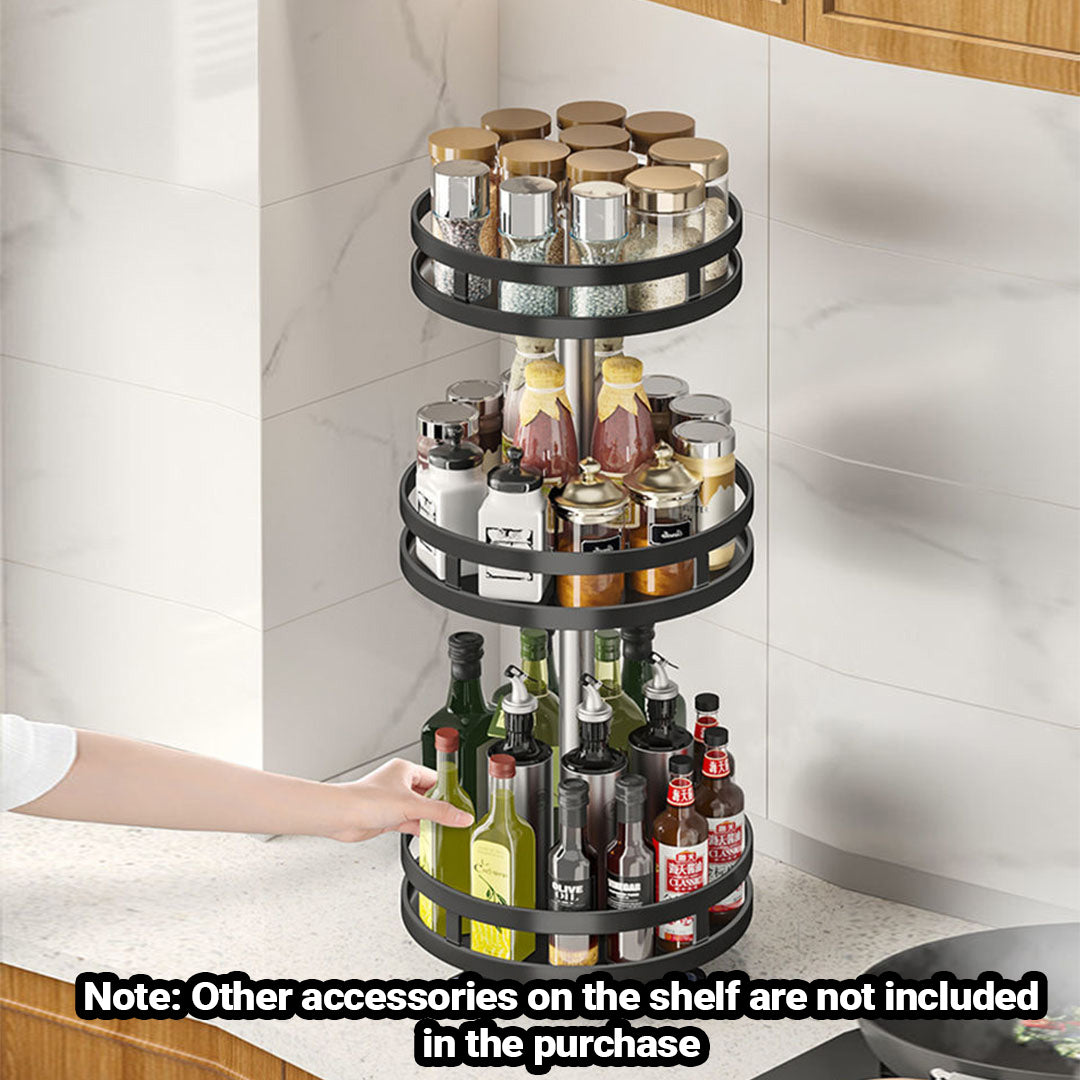 3 Tier Black Round Multi-Function Kitchen Seasoning Organiser Shelf