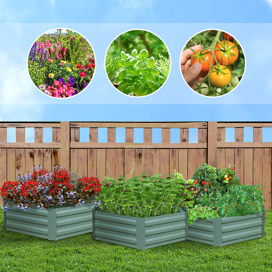 60cm Hexagon Shape Galvanized Raised Garden Bed Green