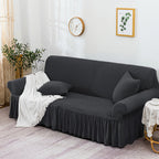 Dark Grey Colored 3- Seater Sofa Cover with Ruffled Skirt