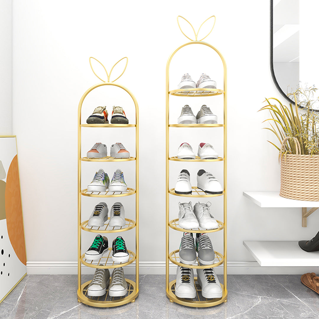 7 Tier Bunny Ears Shape Gold Plated Metal Shoe Rack Organiser