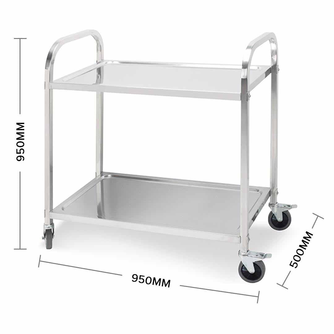 2 Tier Stainless Steel Utility Cart 95x50x95cm Large