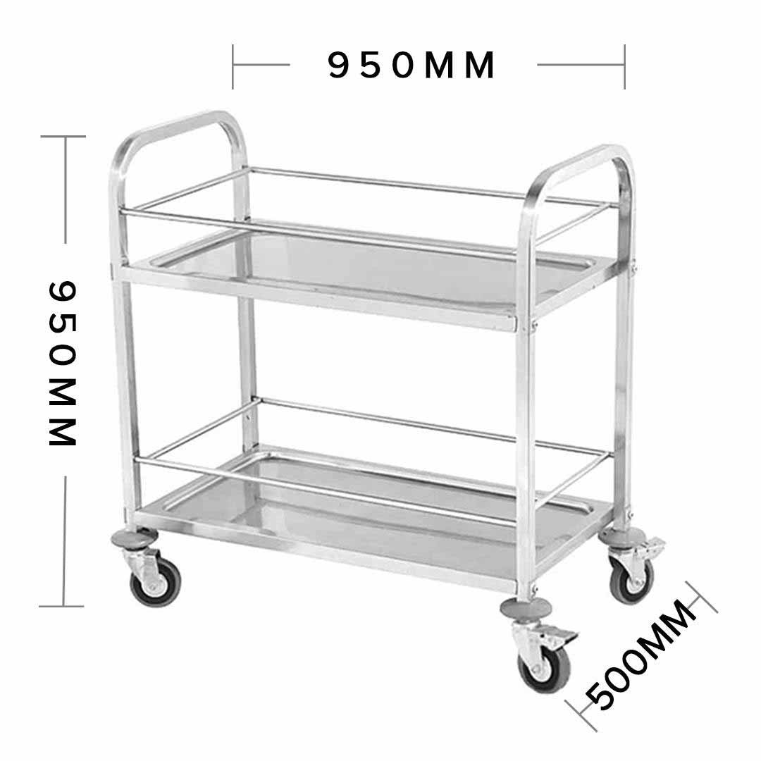 2 Tier Stainless Steel Utility Cart 95x50x95cm Large