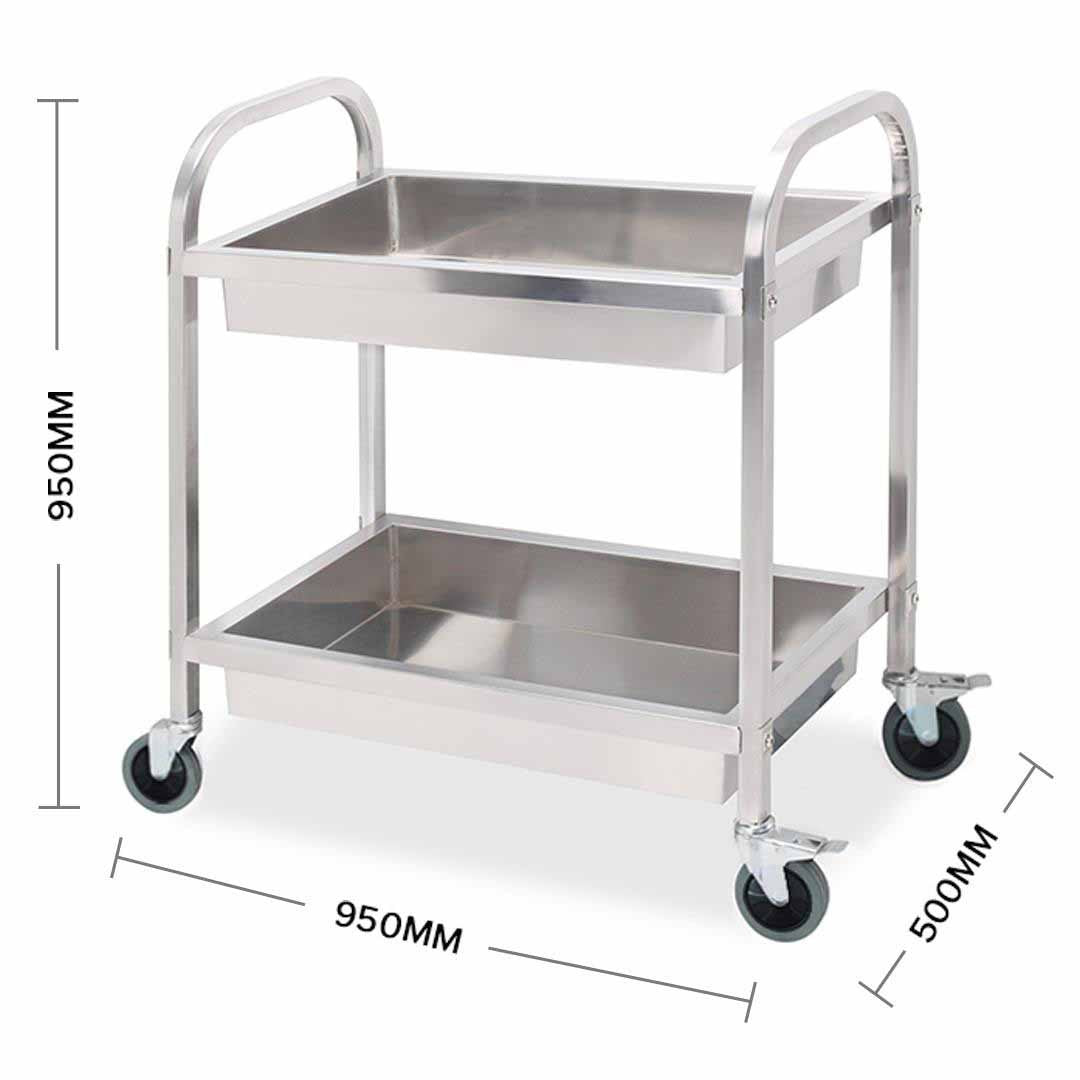 2 Tier Stainless Steel Utility Cart 95x50x95cm Large