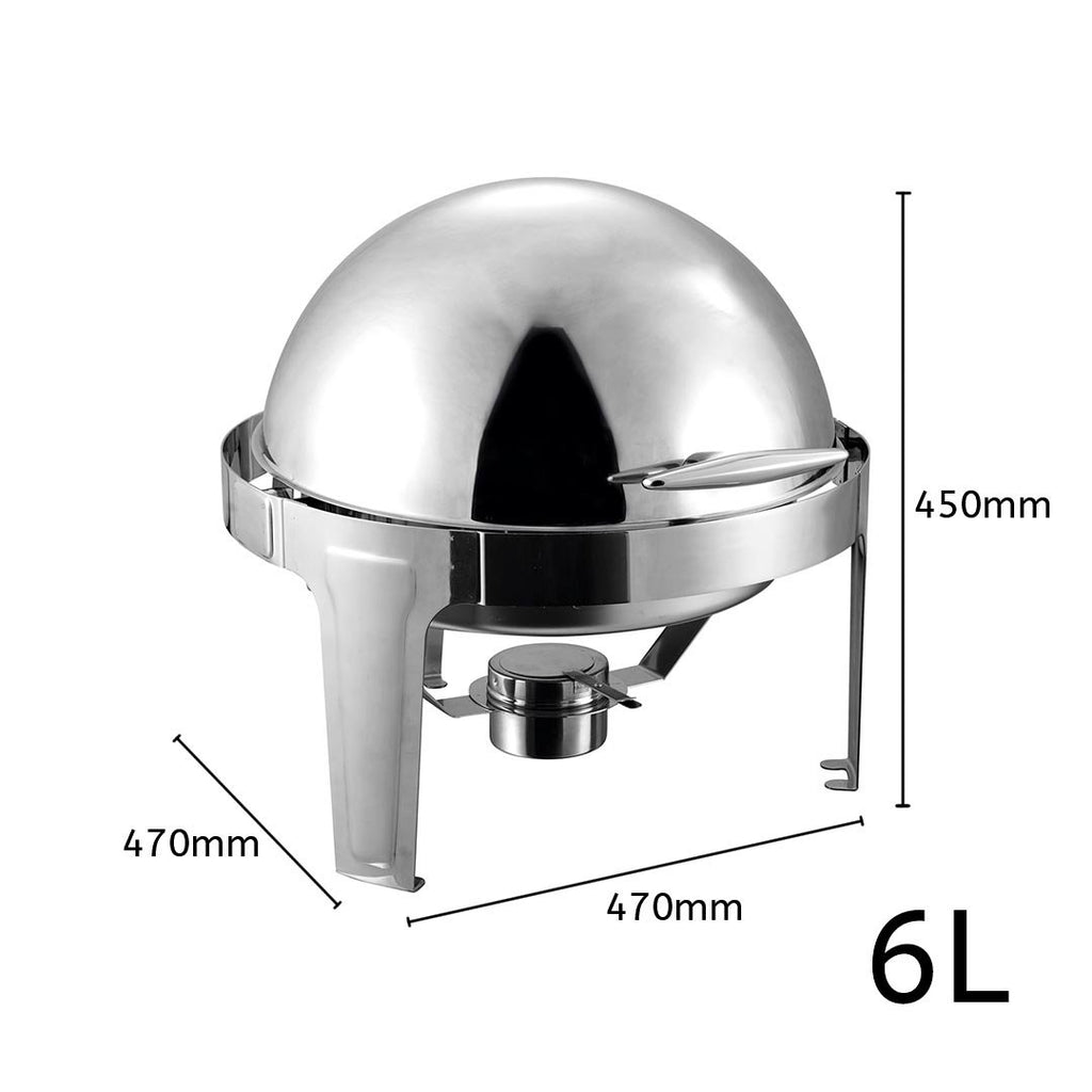 6L Stainless Steel Chafing Food Warmer Round Roll Top