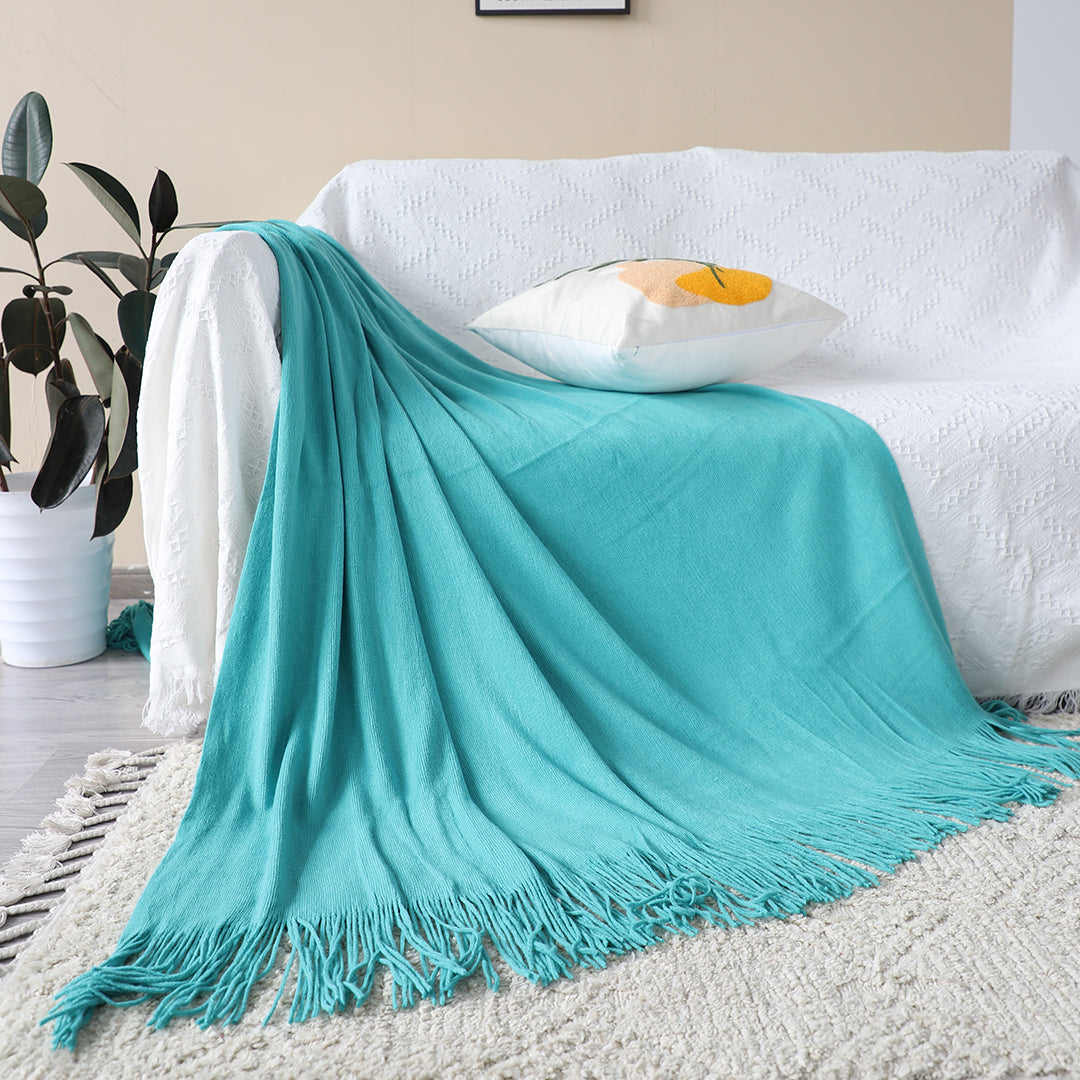 Teal Acrylic Knitted Throw Blanket
