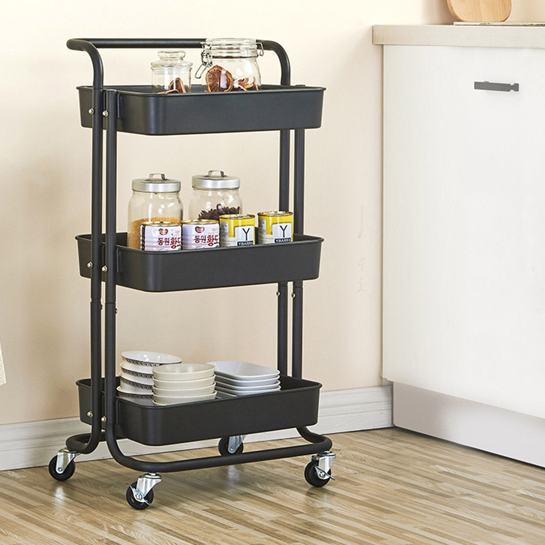 3 Tier Steel Black Movable Kitchen Cart