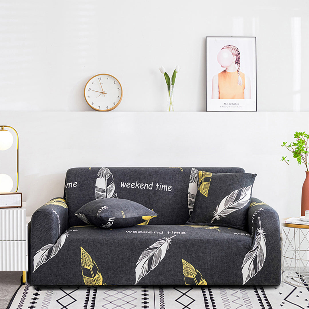 High Stretch 2-Seater Feather Print Sofa Slipcover