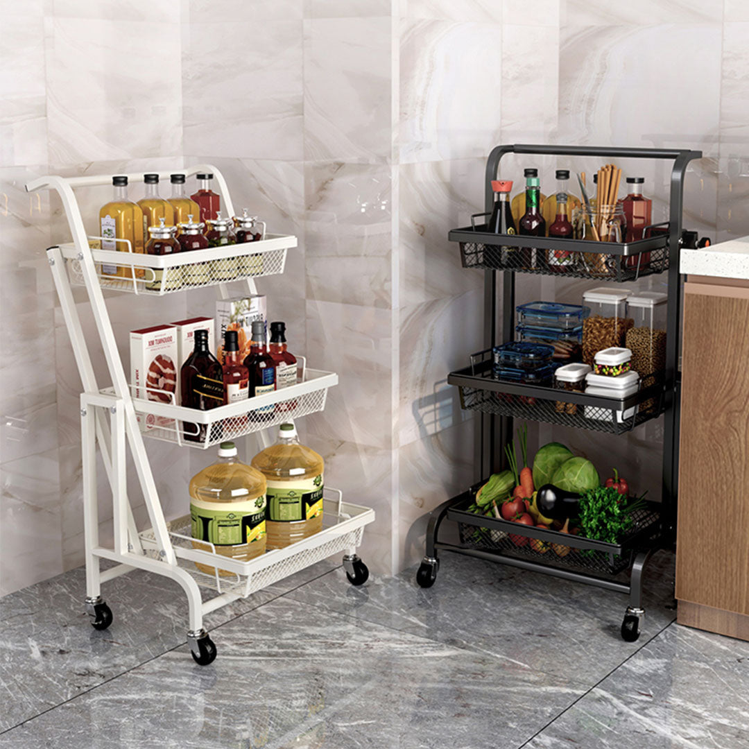 3 Tier Steel White Adjustable Kitchen Cart