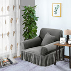 Grey Colored 1- Seater Sofa Cover with Ruffled Skirt