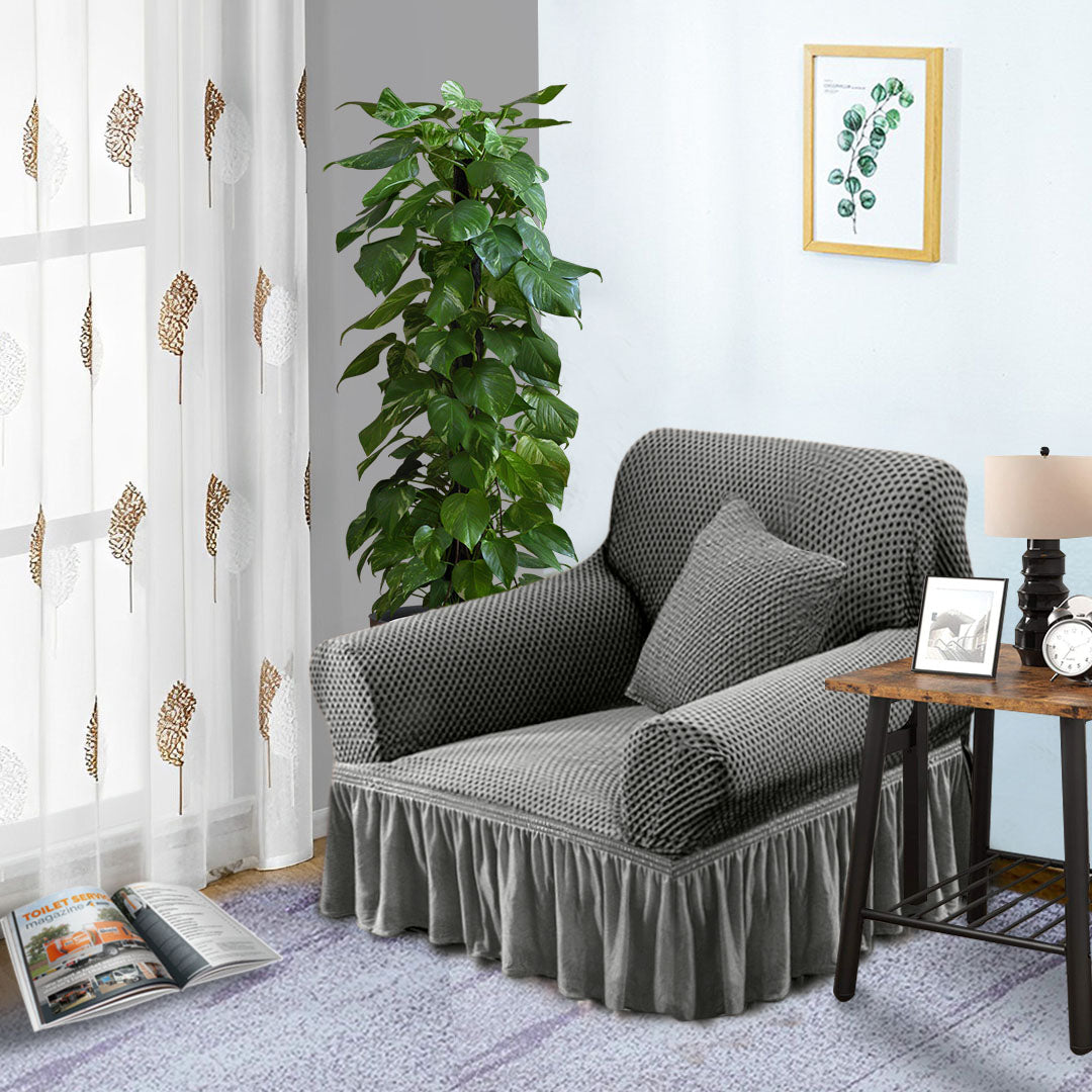 Grey Colored 1- Seater Sofa Cover with Ruffled Skirt