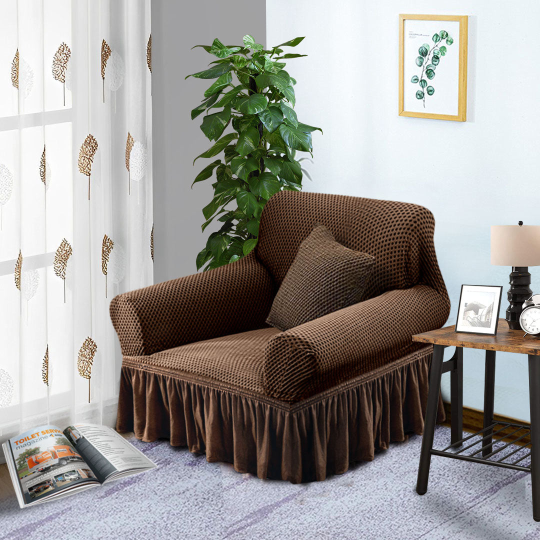 Coffee Colored 1- Seater Sofa Cover with Ruffled Skirt