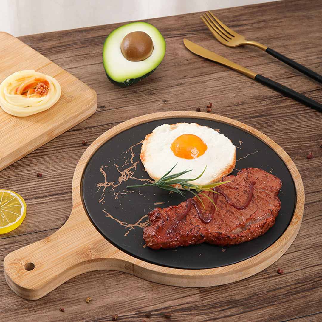 30cm Black Circle  Wood Serving Tray