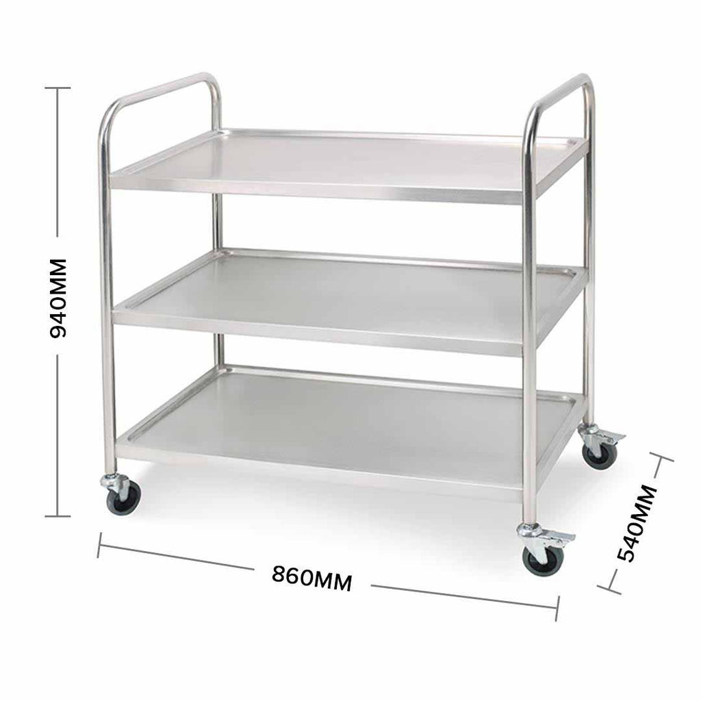 3 Tier Stainless Steel Utility Cart Round 86x54x94cm Large