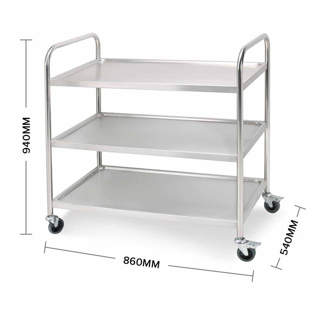 3 Tier Stainless Steel Utility Cart Round 86x54x94cm Large
