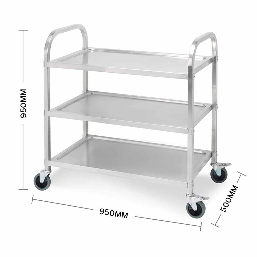 3 Tier Stainless Steel Utility Cart 95x50x95cm Large