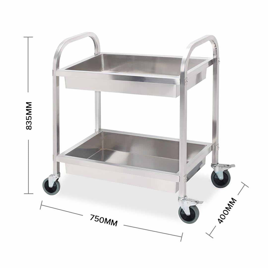 2 Tier Stainless Steel Utility Cart 75×40×83cm Small