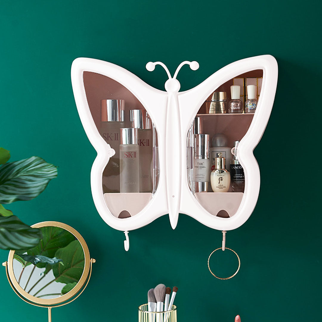 White Butterfly Shape Wall-Mounted Makeup Organiser