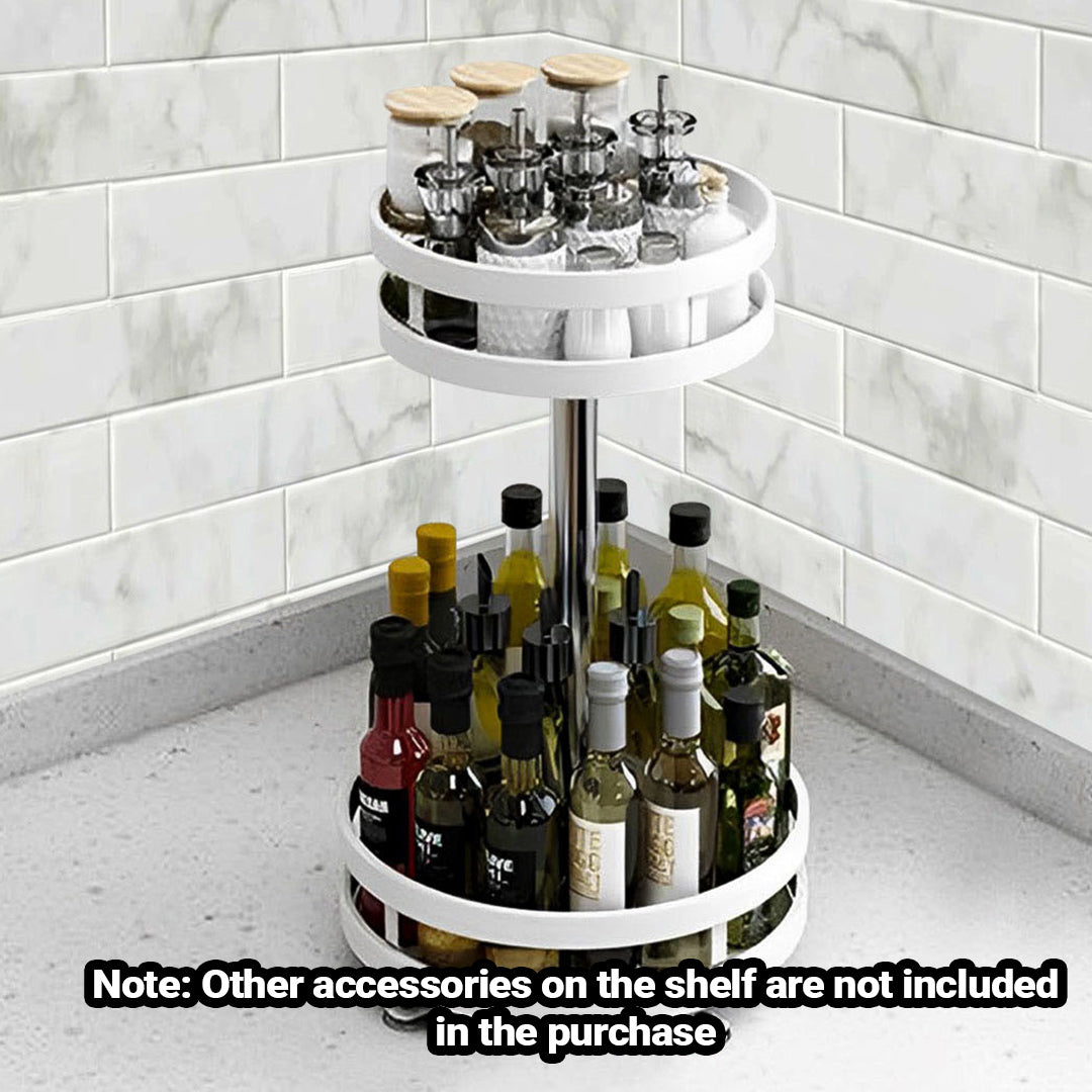 2 Tier White Round Multi-Function Kitchen Seasoning Organiser Shelf