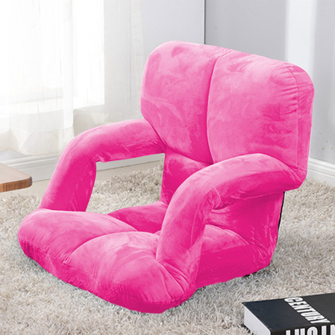 Foldable Floor Recliner Lazy Chair with Armrest Pink