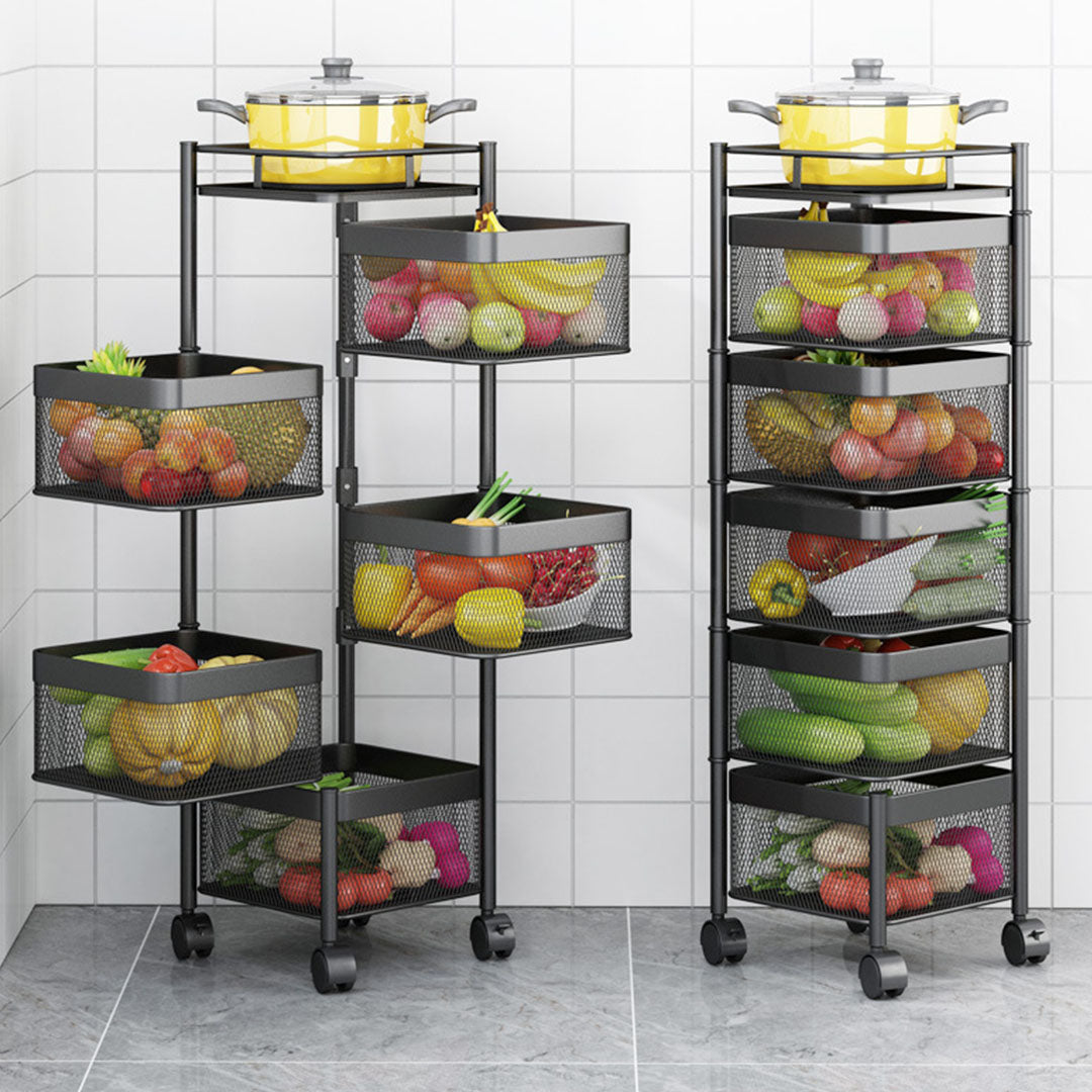 5 Tier Steel Square Rotating Kitchen Cart