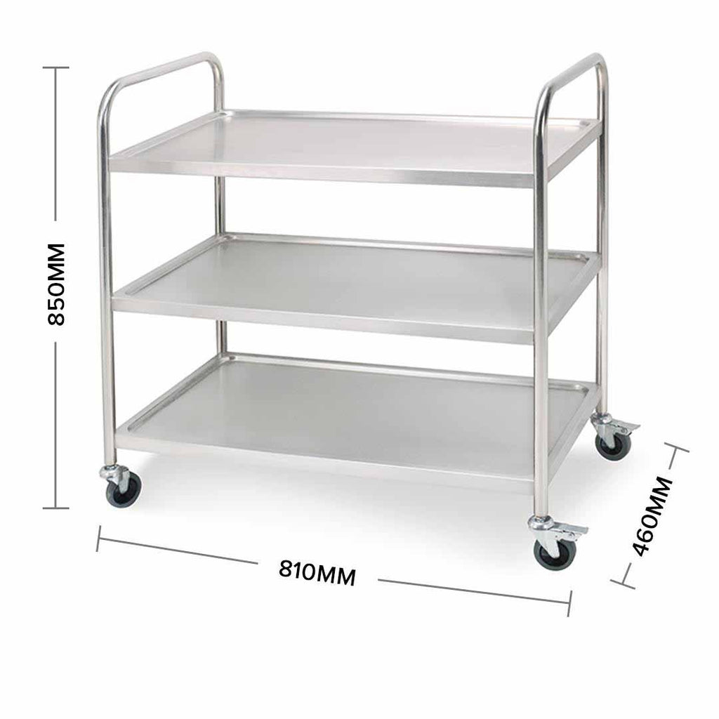 3 Tier Stainless Steel Utility Cart Round 81x46x85cm Small