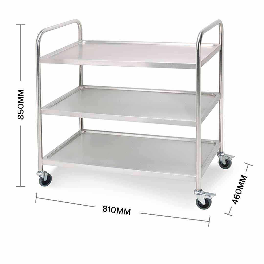 3 Tier Stainless Steel Utility Cart Round 81x46x85cm Small