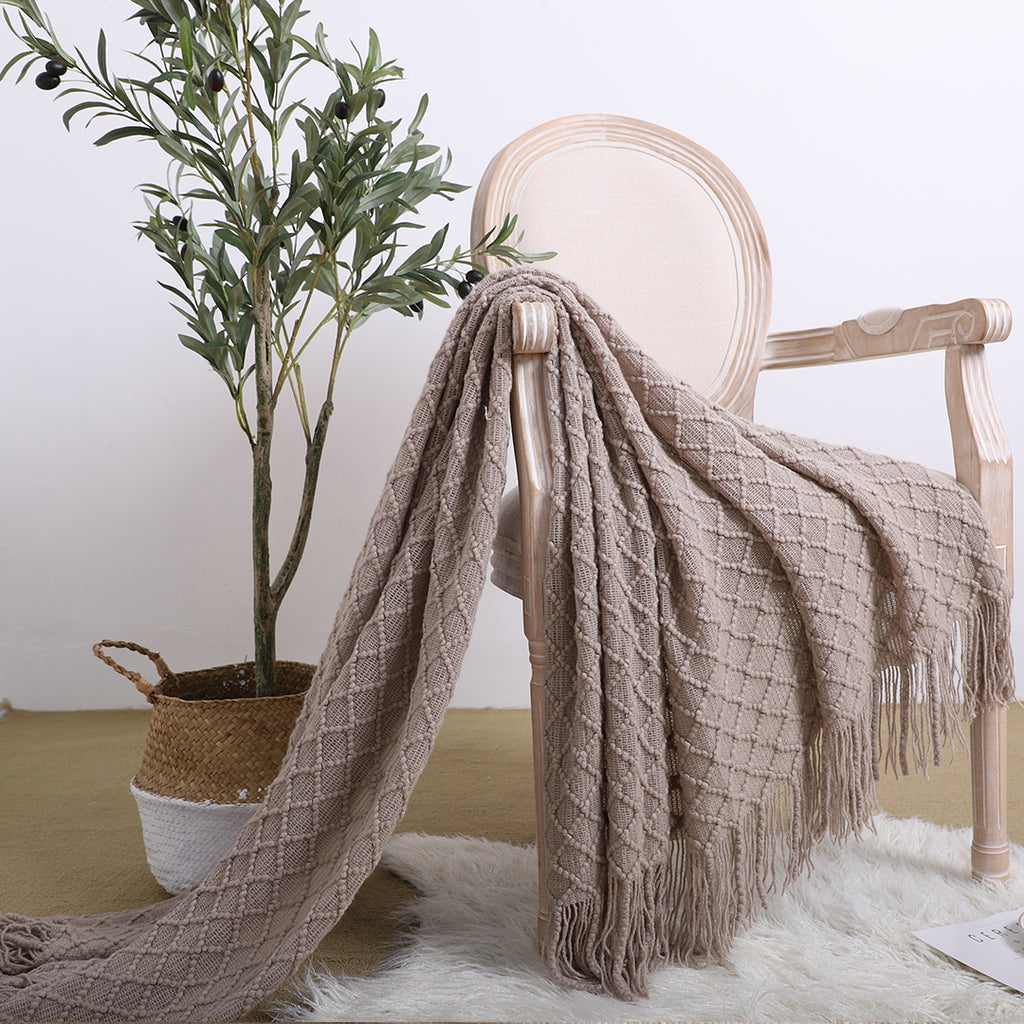 Coffee Diamond Pattern Throw Blanket
