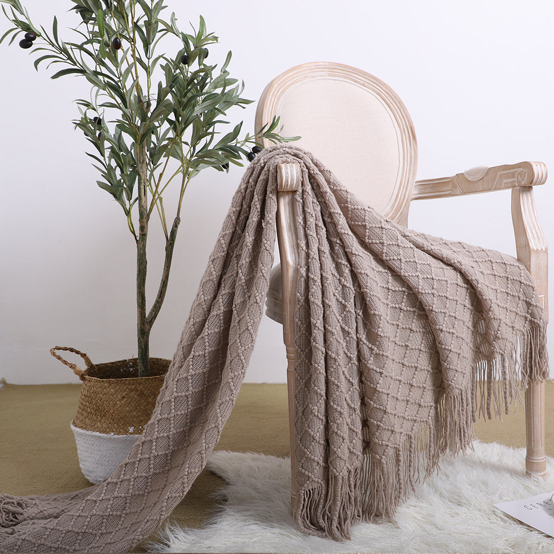 Coffee Diamond Pattern Throw Blanket