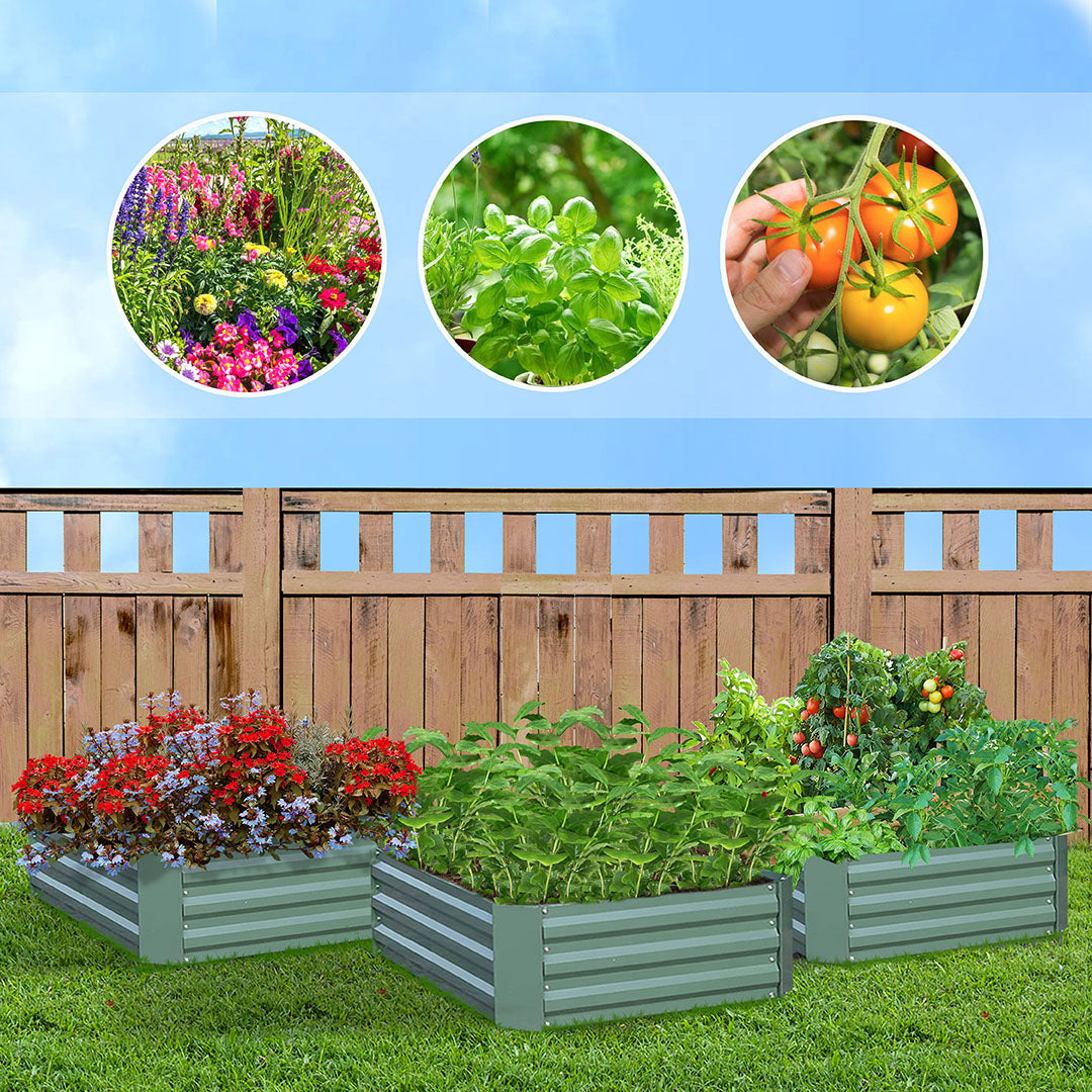 100cm Square Galvanized Raised Garden Bed Green