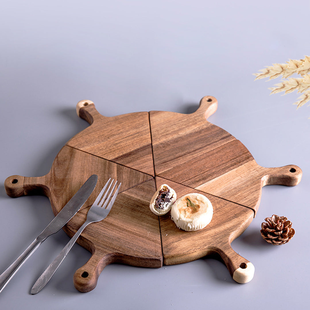 6pcs Brown Round Wood Pizza Server