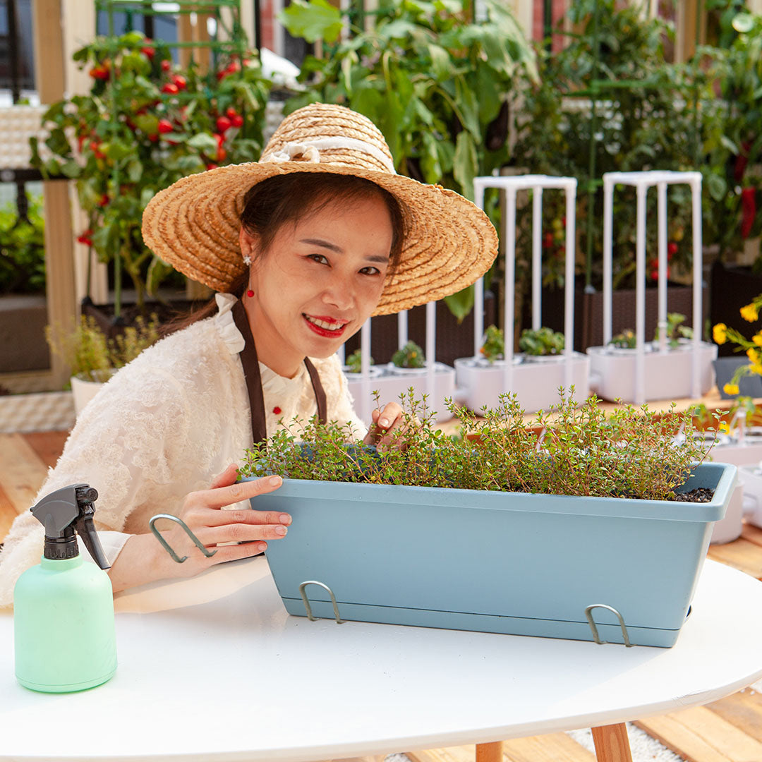 49.5cm Blue Rectangular Vegetable Herb Flower Planter Box Set of 2
