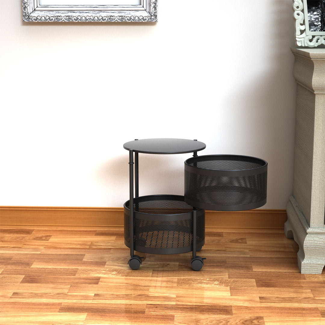 2 Tier Steel Round Rotating Kitchen Cart