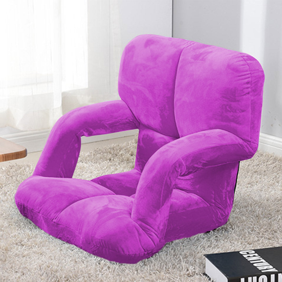 Foldable Floor Recliner Lazy Chair with Armrest Purple