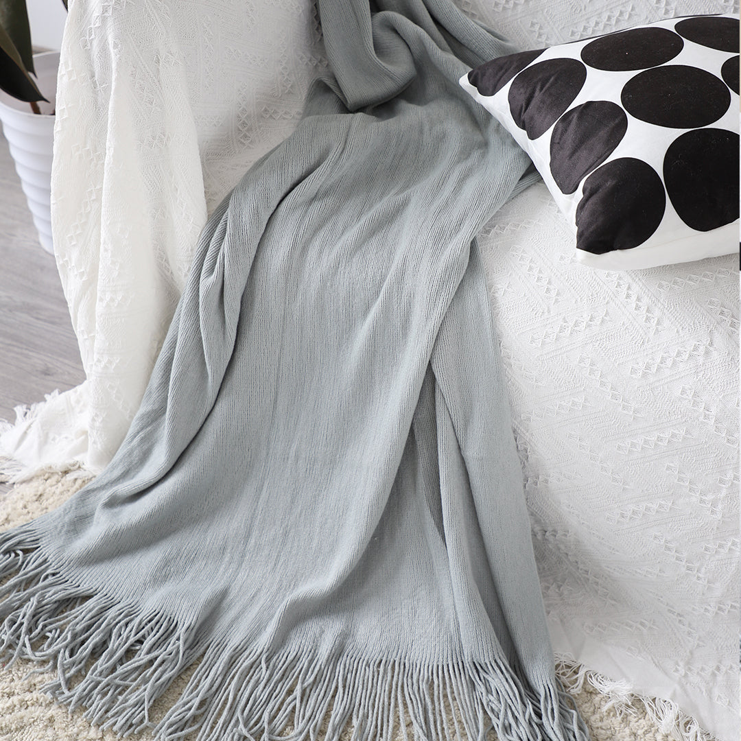 Grey Acrylic Knitted Throw Blanket