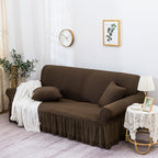 Coffee Colored 3- Seater Sofa Cover with Ruffled Skirt