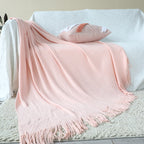 Pink Acrylic Knitted Throw Blanket