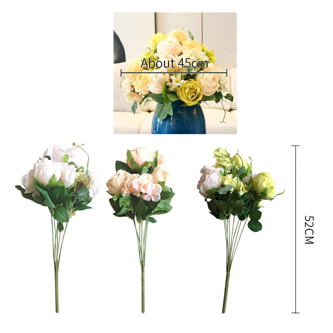 3pcs Artificial Silk with 15 Heads Rose White
