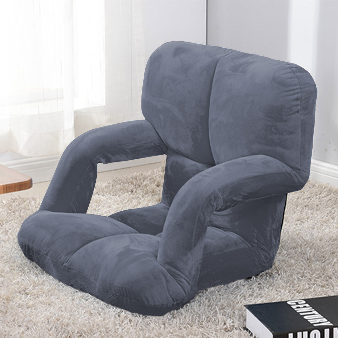 Foldable Floor Recliner Lazy Chair with Armrest Grey