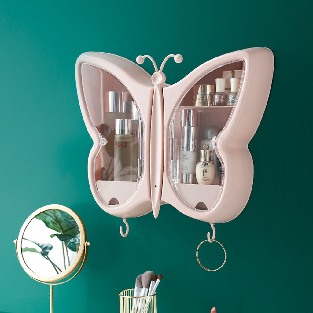 Pink Butterfly Shape Wall-Mounted Makeup Organiser