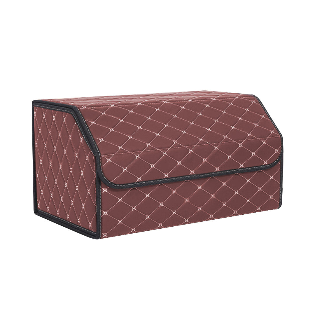 Leather Car Boot Foldable Trunk Cargo Organizer Box Coffee/Gold Stitch Large